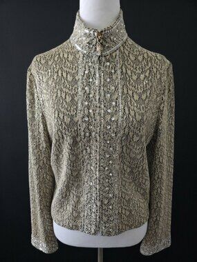 St. John Couture Marie Gray Embellished Knit Jacket Gold Size 10